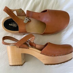 Heeled vintage wooden clogs